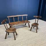Set of benches and chairs, primitive folk art, 1900s France