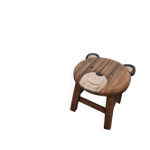 Petit tabouret enfant, assise tête d'ours vintage en bois