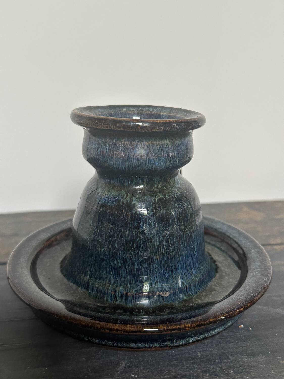 Enameled stoneware candle holder