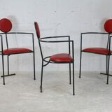 3 armchairs designs steel and leather, France, circa 1980