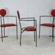 3 armchairs designs steel and leather, France, circa 1980