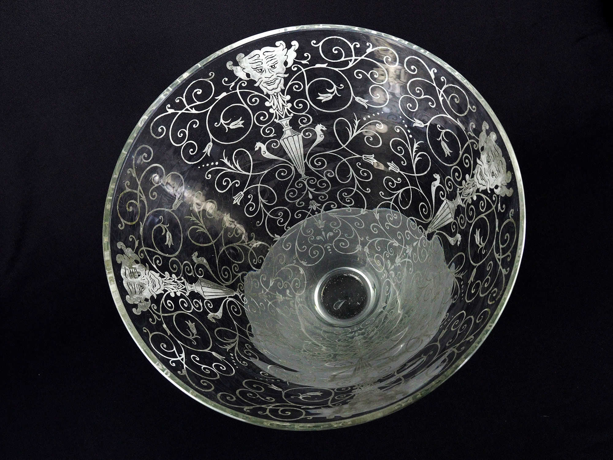 Antique Baccarat Etched Baroque & Mascaron Large Vase