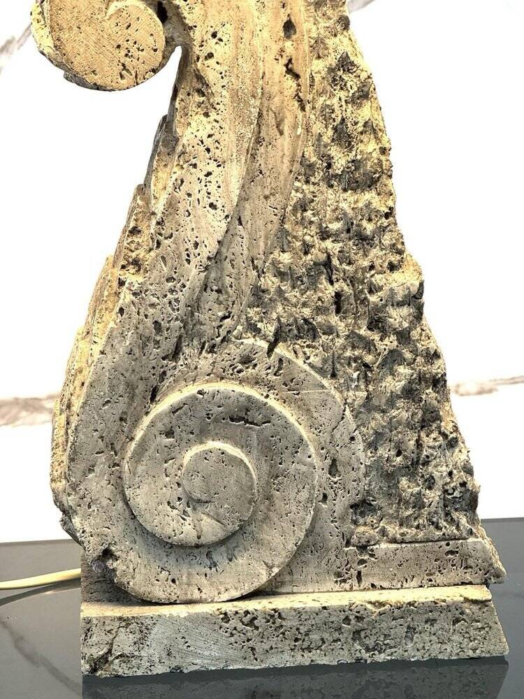 Large Travertine and Stone Table Lamp, 1970s