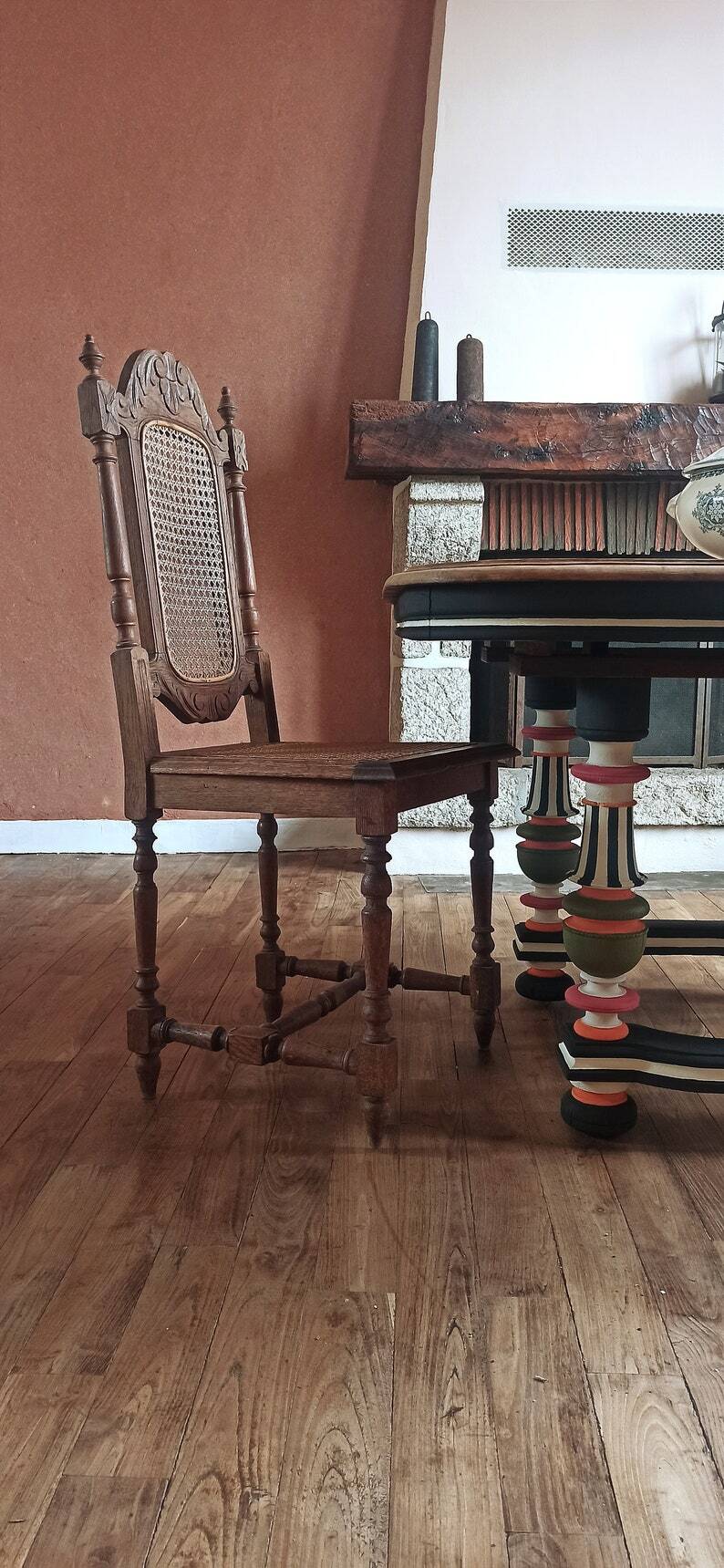 Duo of wooden and cane chairs / vintage cane chairs