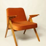 Vintage Lounge Chair Burt Orange by J. Chierowski, 1960, Scandinavian Design Velvet Fabric