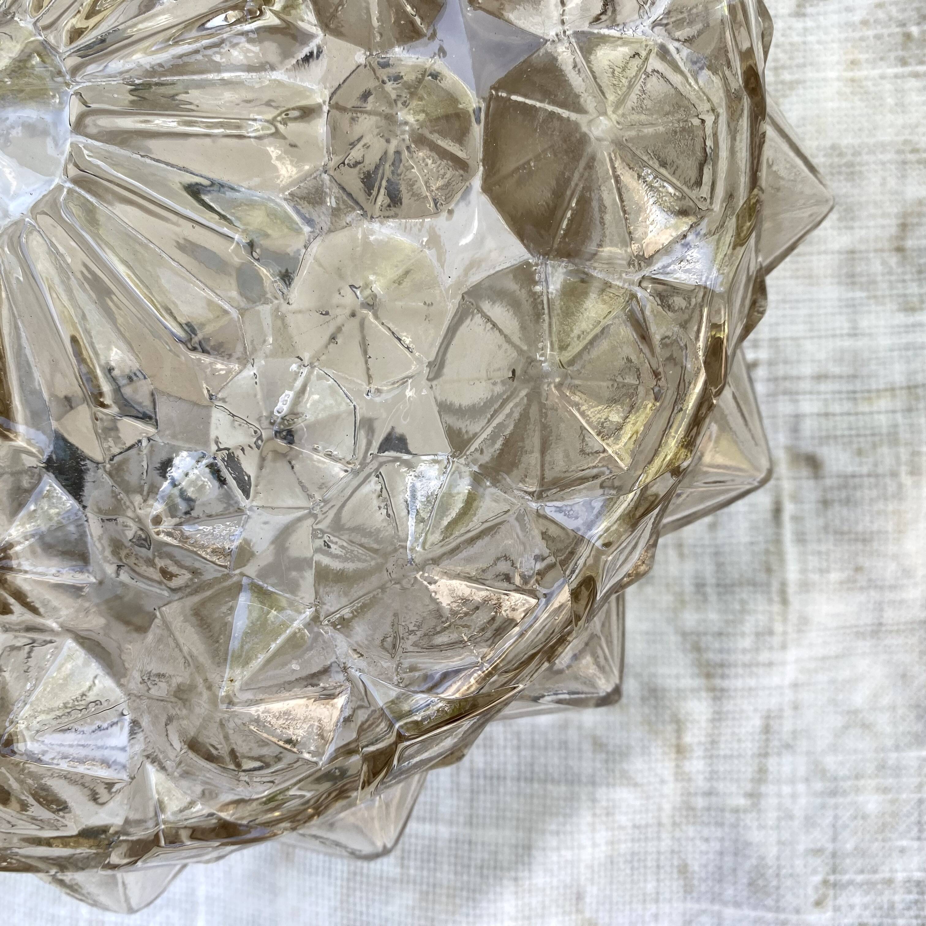 Plafonnier rond vintage en verre fumé, années 70