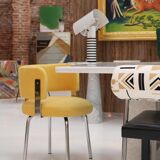 Italian Bauhaus Chairs by Pizzi Arredamenti, Steel Frame and Yellow Velvet, 1970