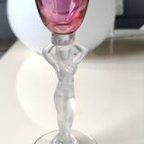 Set of 3 iridescent glasses/Caryatids/Venus base. Royal Bayel Crystal.