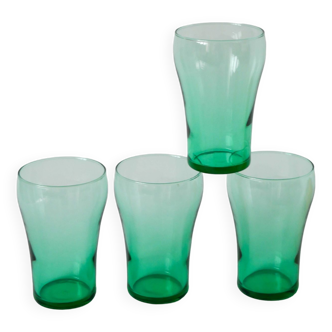 Set of 4 green glass glasses 1970