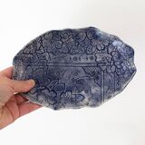 Handmade Ceramic Tray, Vintage Studio Pottery, Floral Blue White Pattern