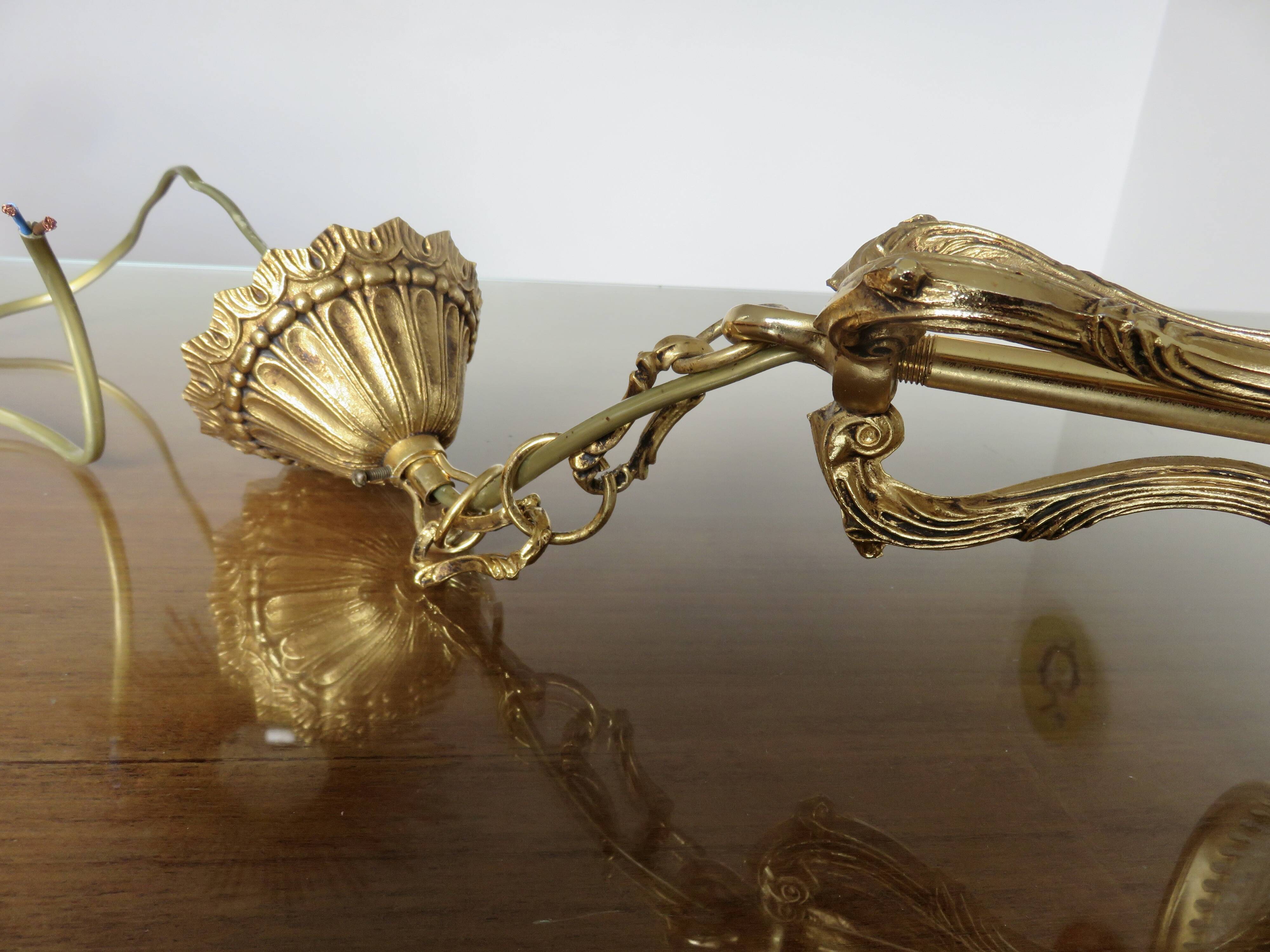 suspension style empire in gilded bronze and speckled frosted glass