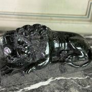 Green serpentine marble sculpture, the Lion of Lucerne after Bertel Thorvaldsen around 1880.