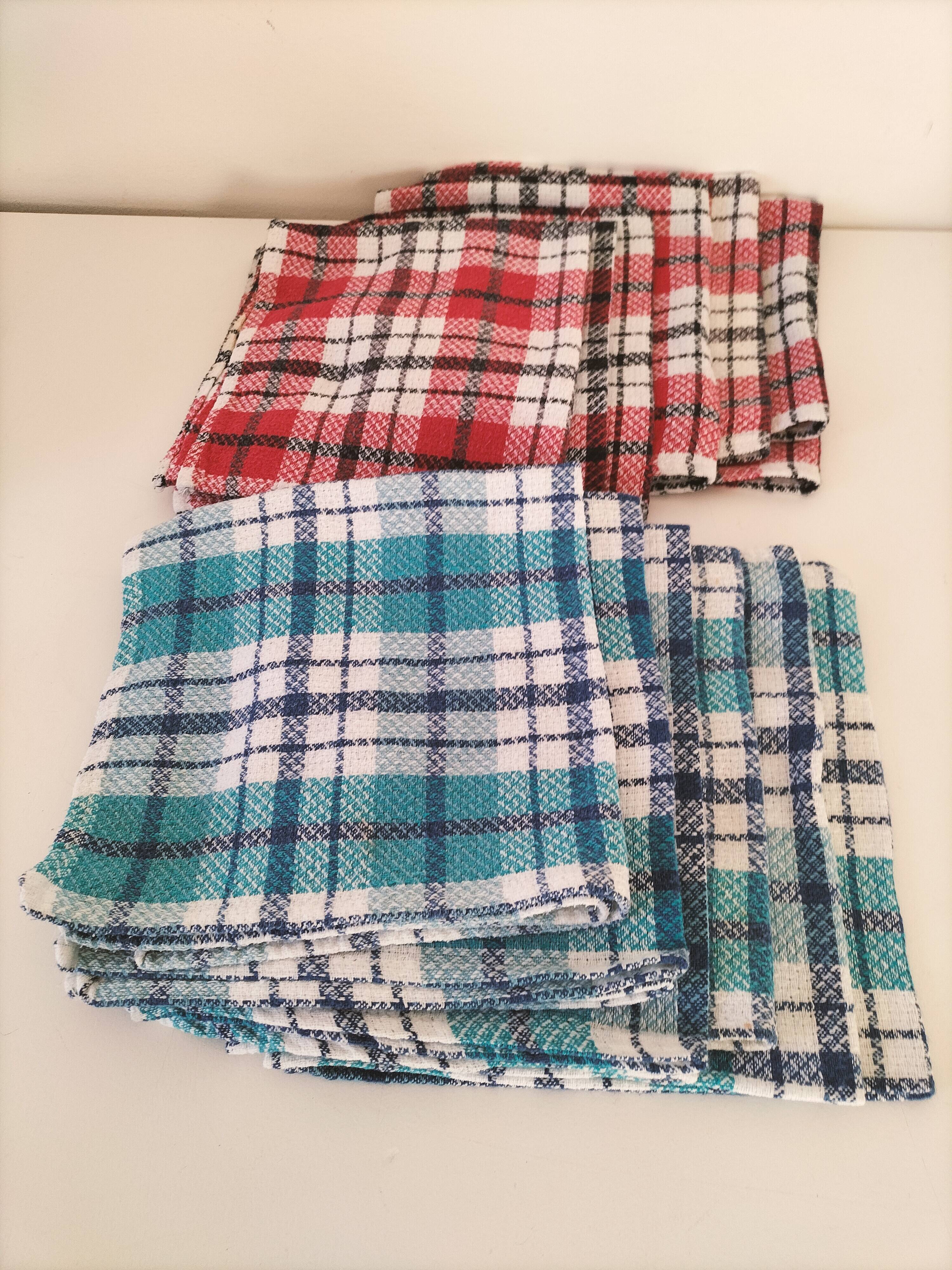 Ensemble de 12 serviettes vintage à carreaux – Rouge et turquoise