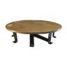 Round industrial coffee table in metal oak top