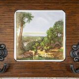 Early 20th Century Dutch Oak Wall Coat Rack with Decorative Tiles, 1950s