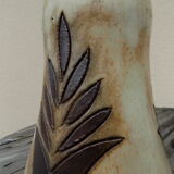 Flamed stoneware vase decorated with leaves