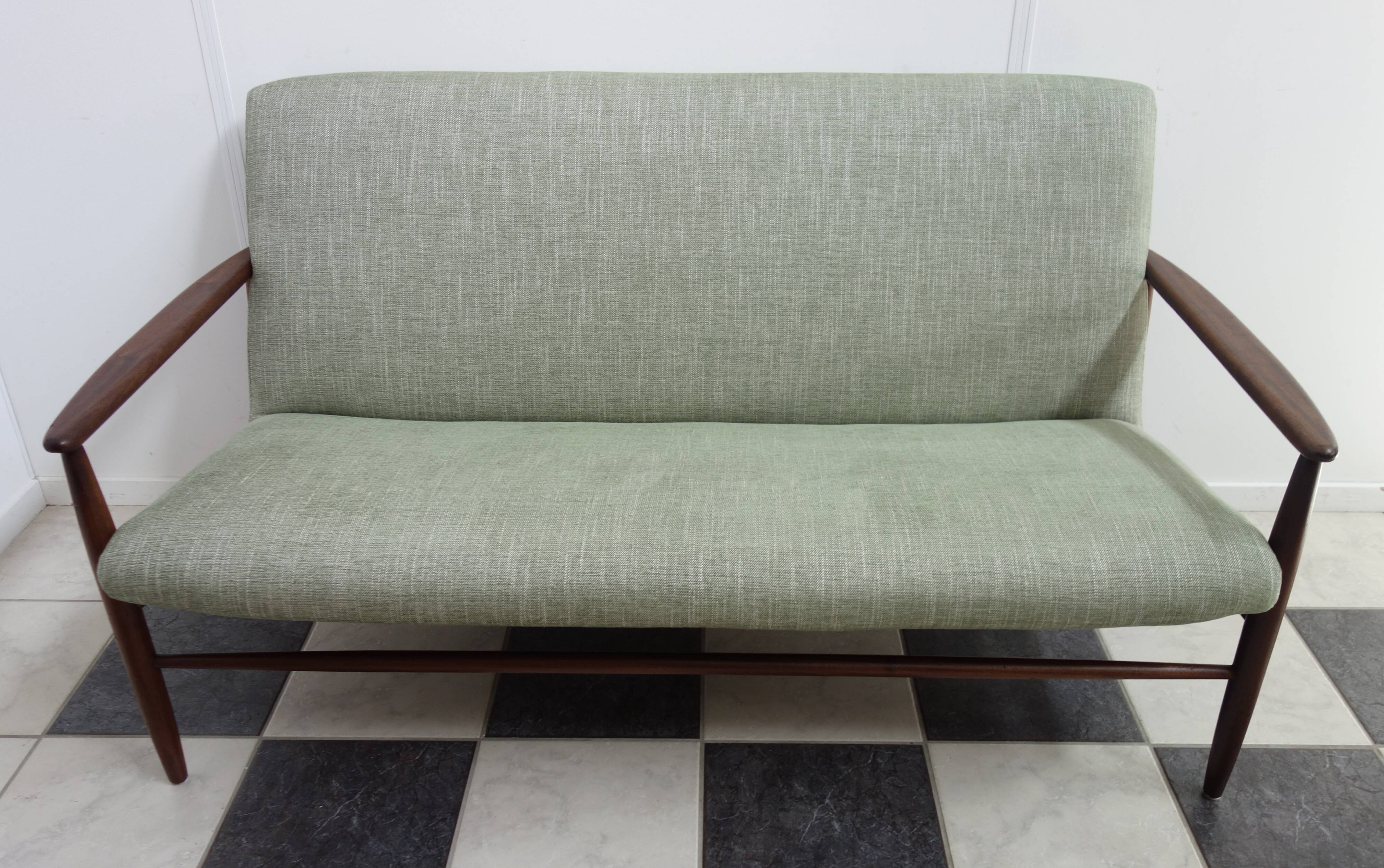 Danish teak 2 seat sofa green upholstery