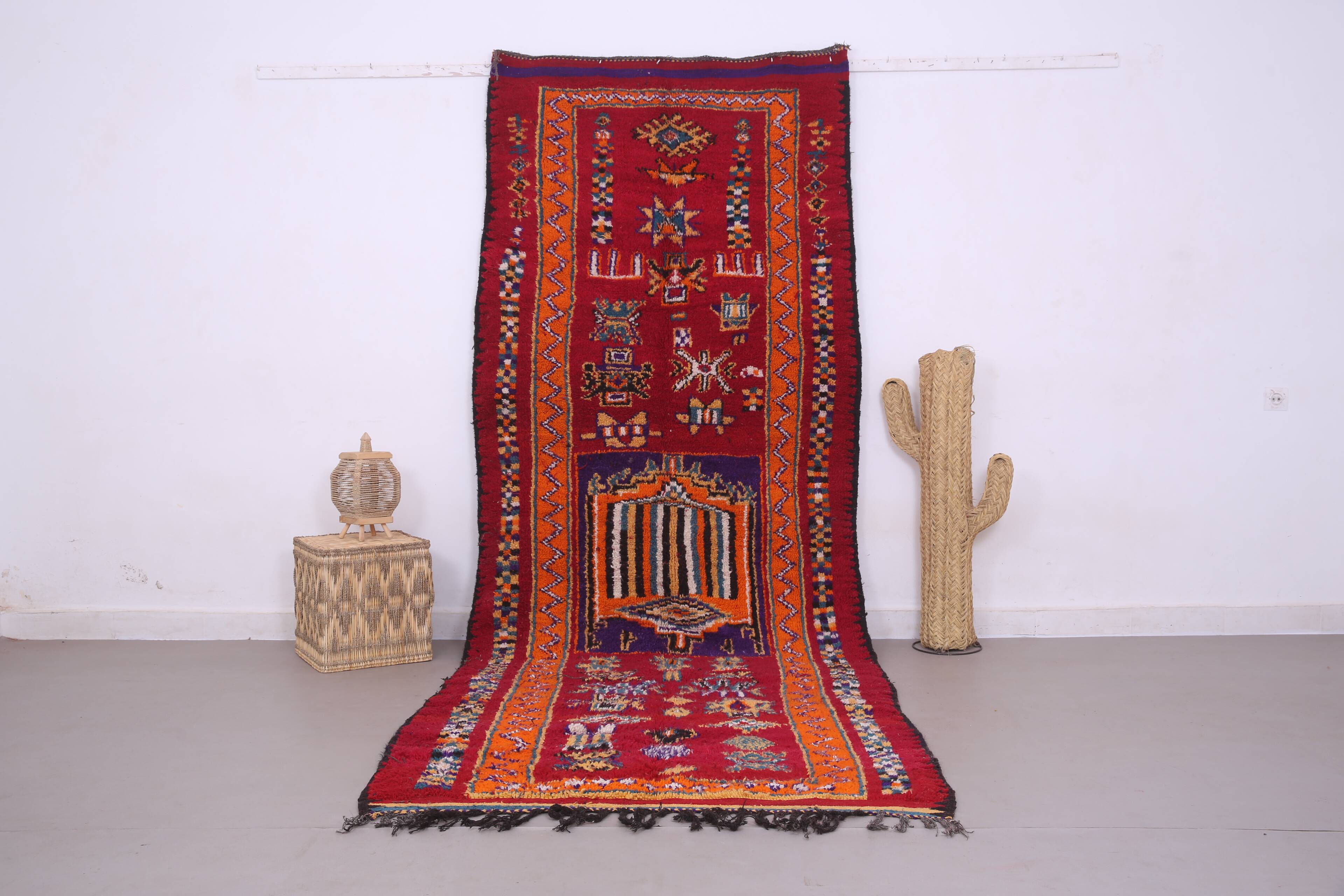 Red Vintage Moroccan Runner Rug 137 x 363 cm - Berber Wool Rug Hallway