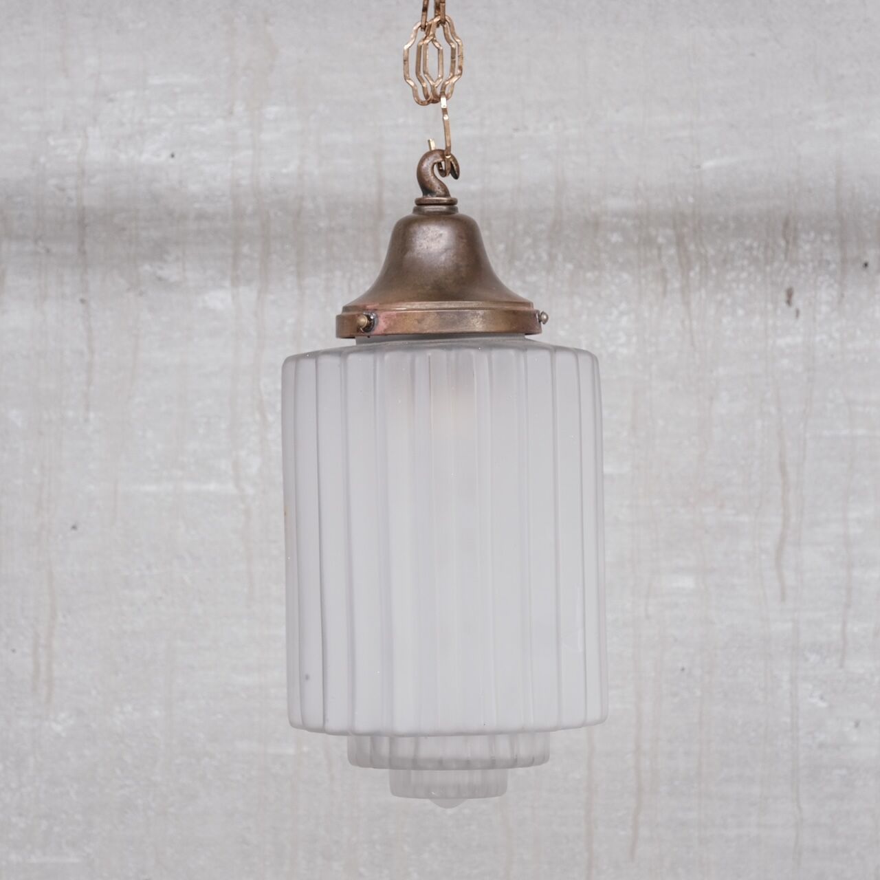 French brass and glass antique pendant light