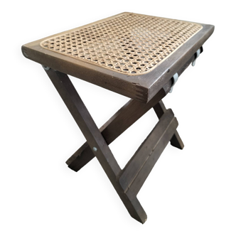 vintage cane and wood folding stool