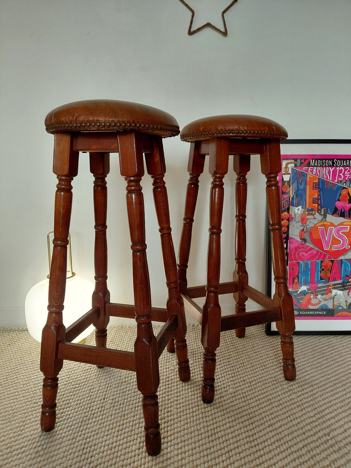 Paire tabourets bar vintage style pub anglais-75 cm