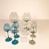 Large collection of Midcentury tulip glasses by Orrefors Nils Landberg, Sweden, 1950s.