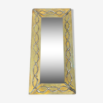 Vintage mirror brutalist design brass enhanced pewter decor