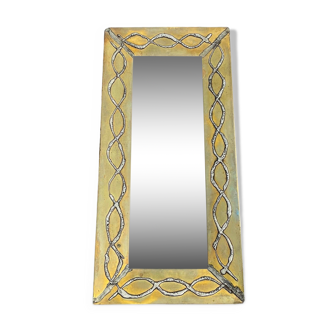 Vintage mirror brutalist design brass enhanced pewter decor