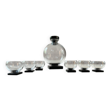 Art Deco liqueur service with a decanter and 6 glasses, in the style of Willem Jacob Rozendaal, Netherlands 1930s.