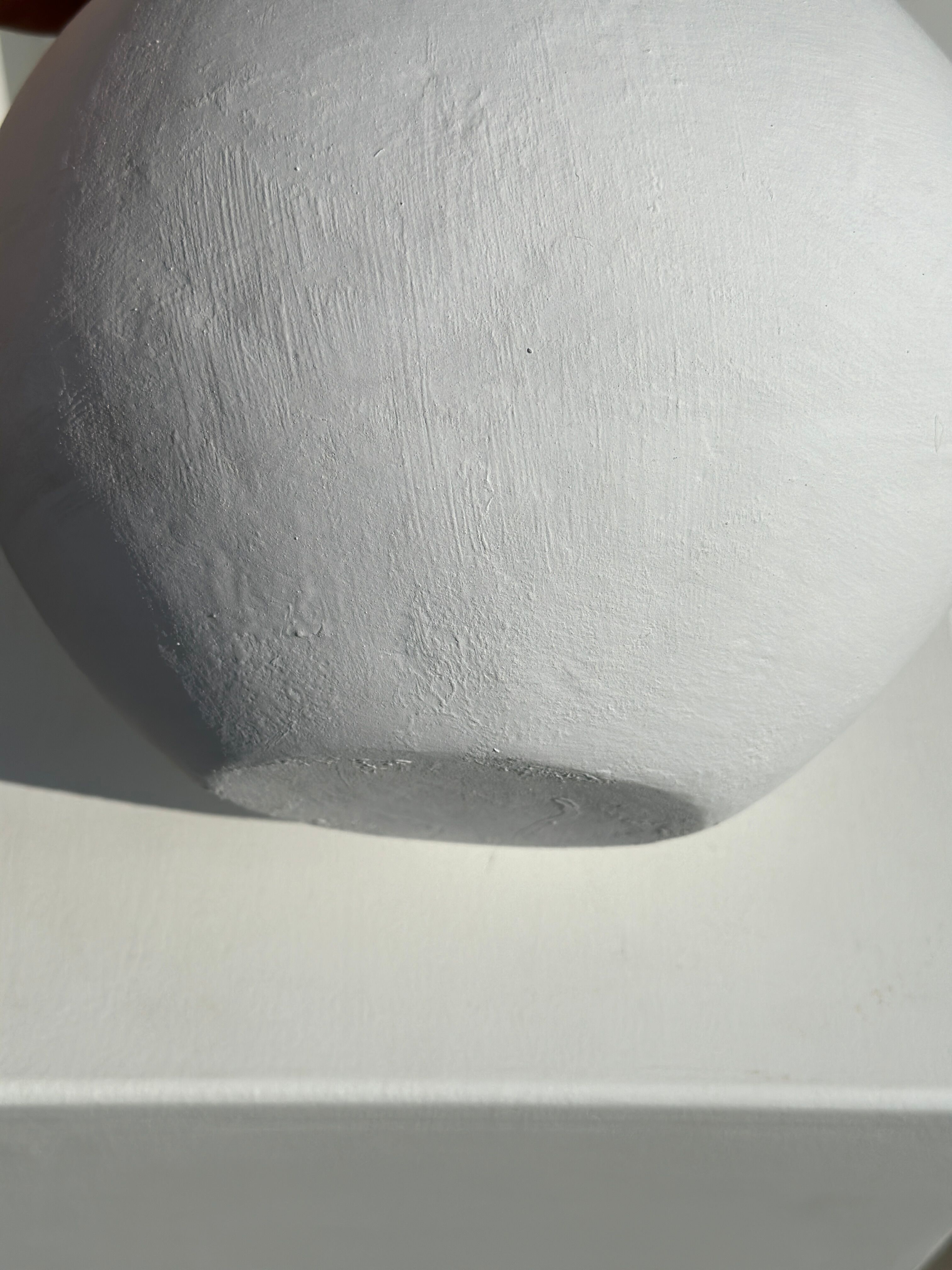 Handcrafted terracotta ball vase painted white H:24 D:26