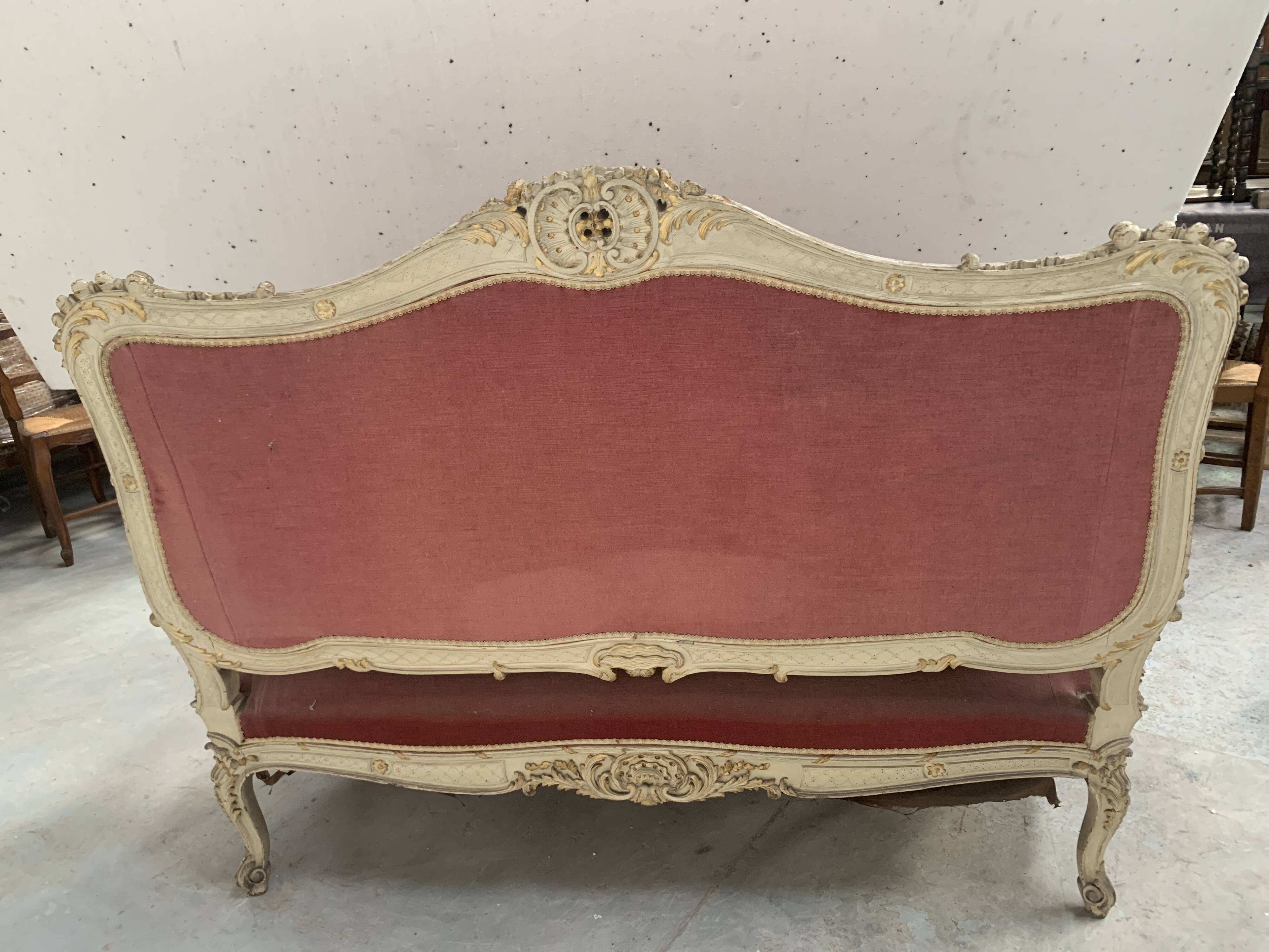 Louis XV style bench in lacquered and gilded beech, 20th century
