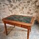French vintage dining/desk table – oak and walnut – marble top – 1960s writing table with drawer