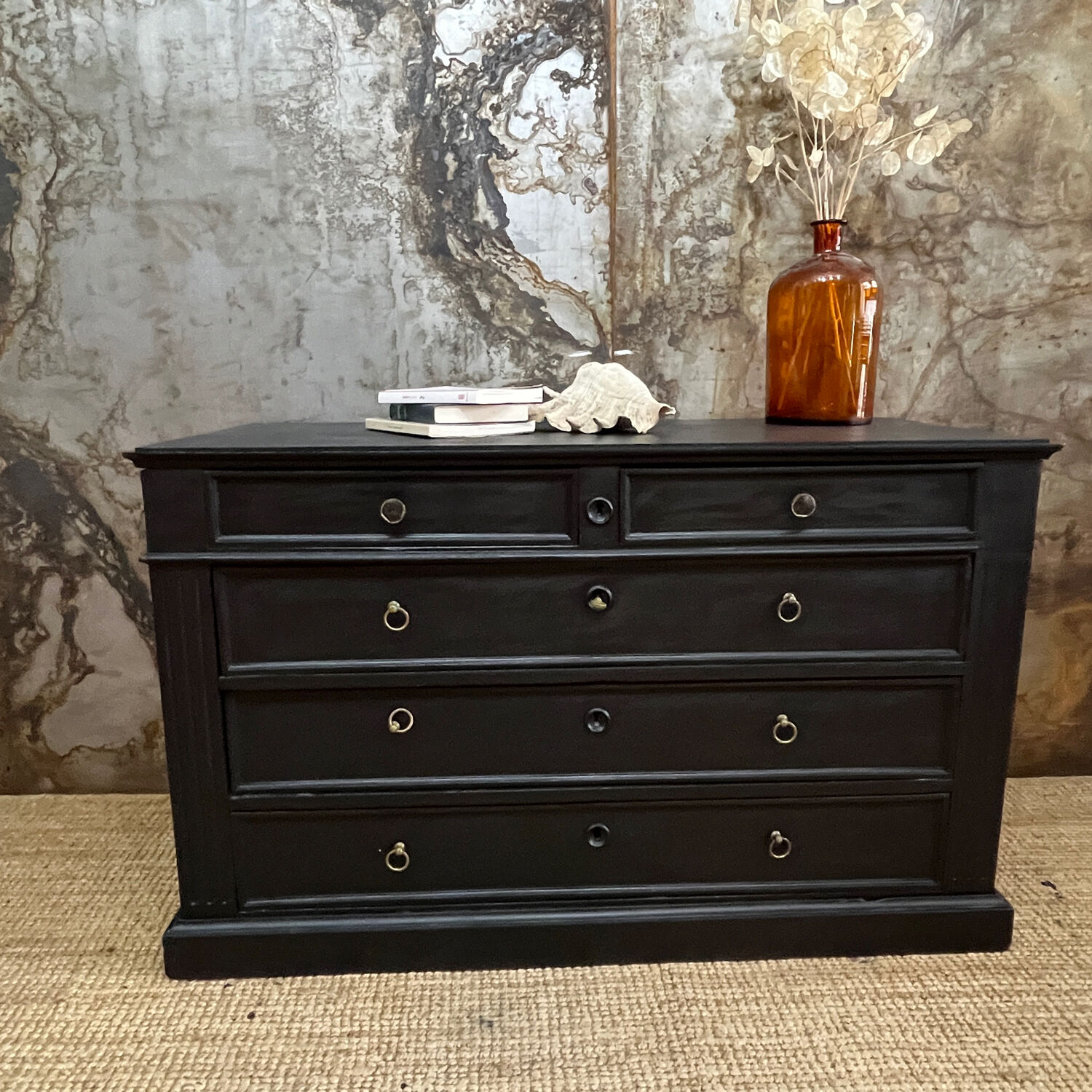 Black velvet empire chest of drawers