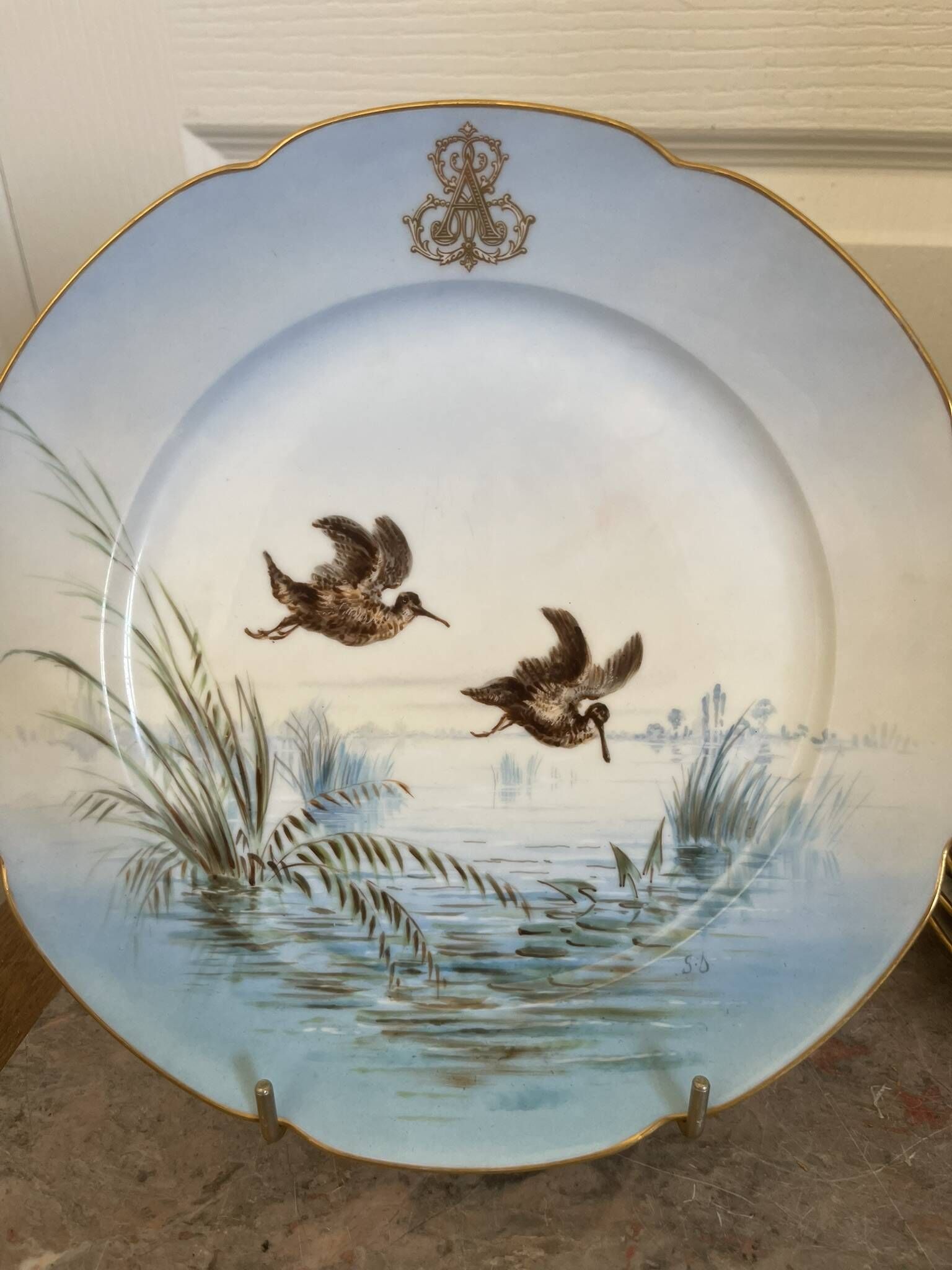 Antique 6x Sèvres Porcelain Plates Lahore & Basket 19th Century Hunting