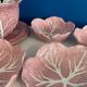 Soup tureen and bowl set with pink cabbage slip