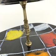 Vintage ceramic and brass cake display 1950s