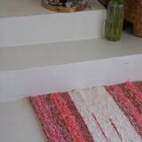 Handmade recycled cotton rug - Coral and ecru