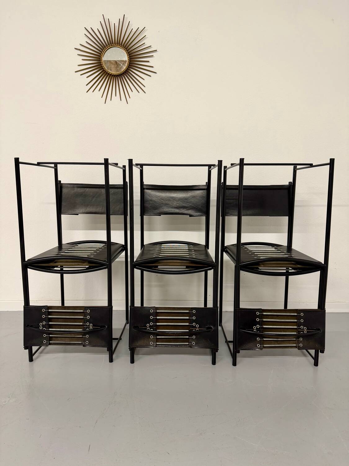 6 chaises en cuir « 101 » design italien Belotti Alias 1980 vintage