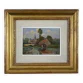 Washerwoman at the washhouse - Old oil painting signed Gilbert