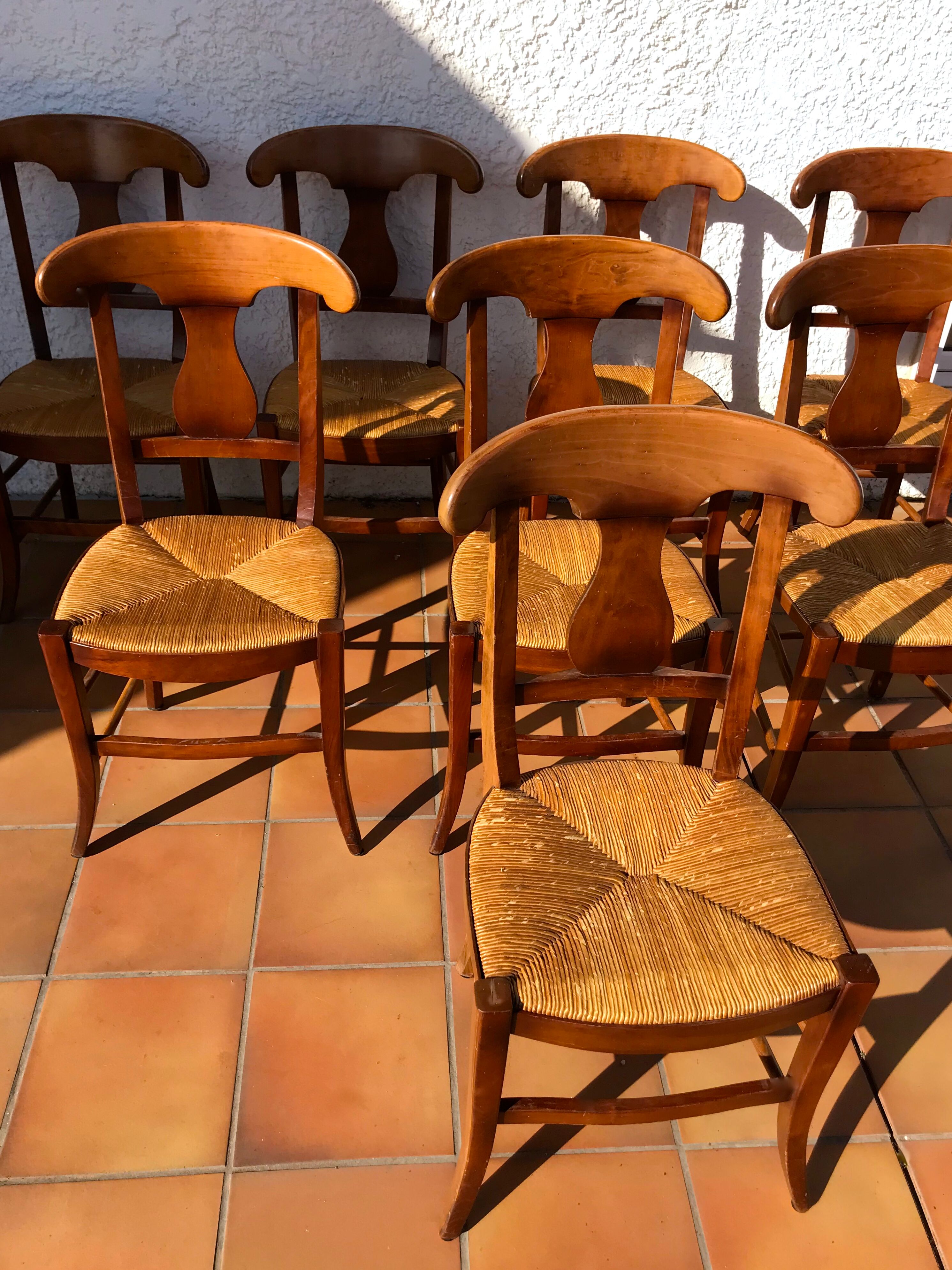 Chairs straw and wood cherry style directoire