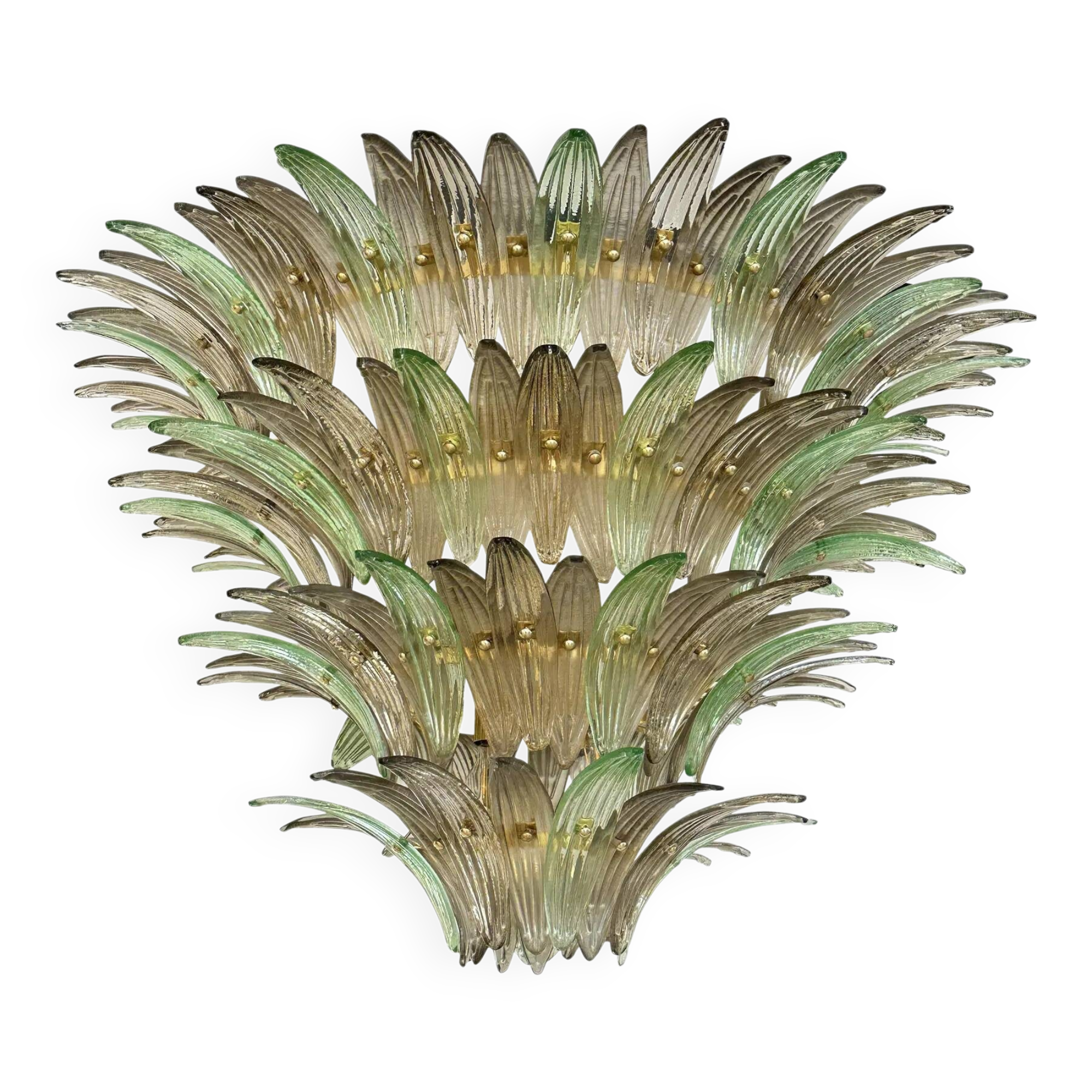 Luxury Venetian Smoked-Fumè and Green “Palmette” Murano Glass Plating Gold