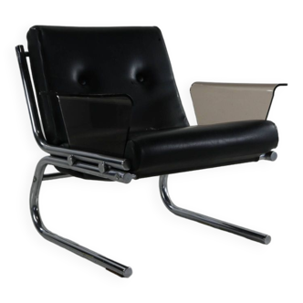 Belgian seventies design lounge chair with plexiglass armrests