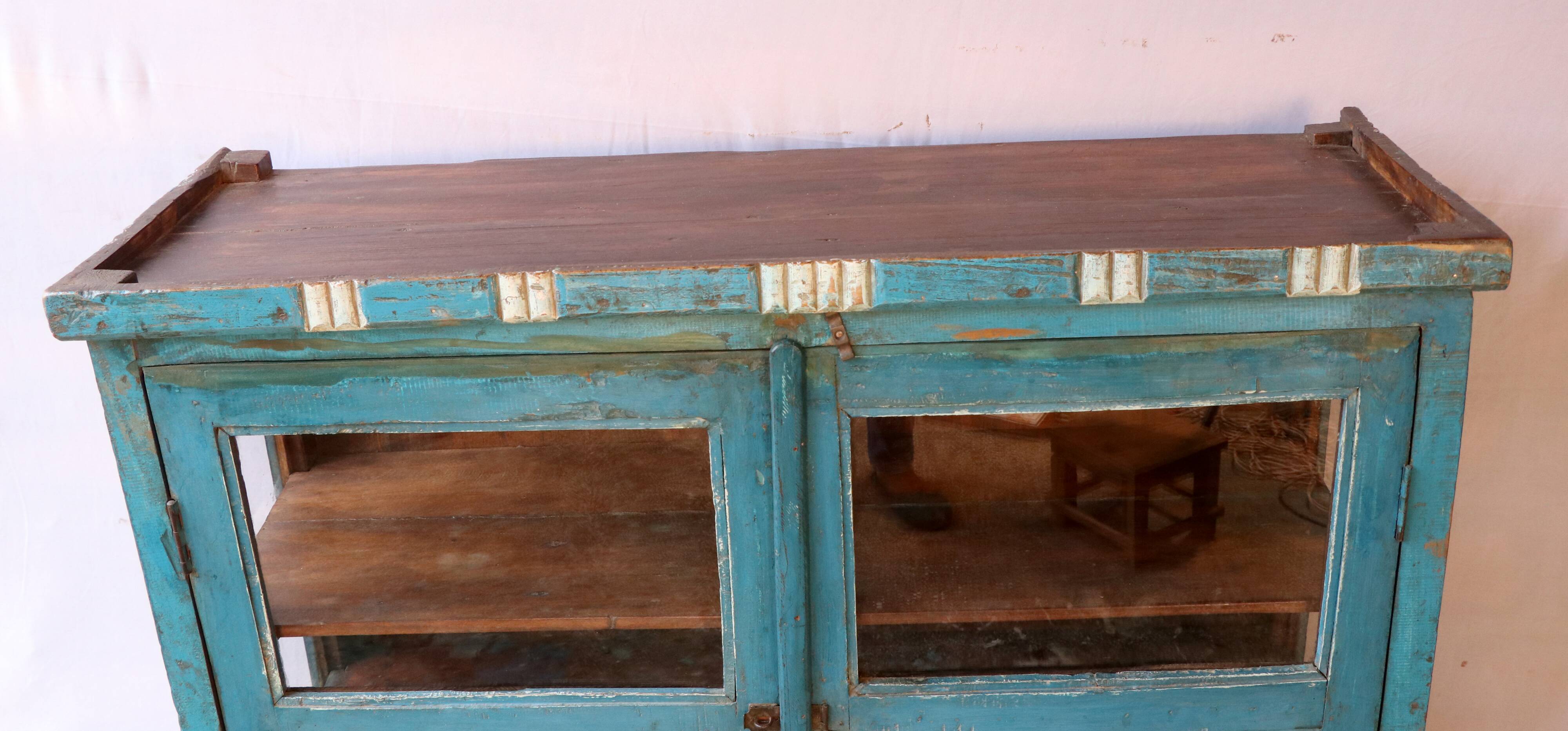 Old glazed sideboard in original blue patina Burmese teak
