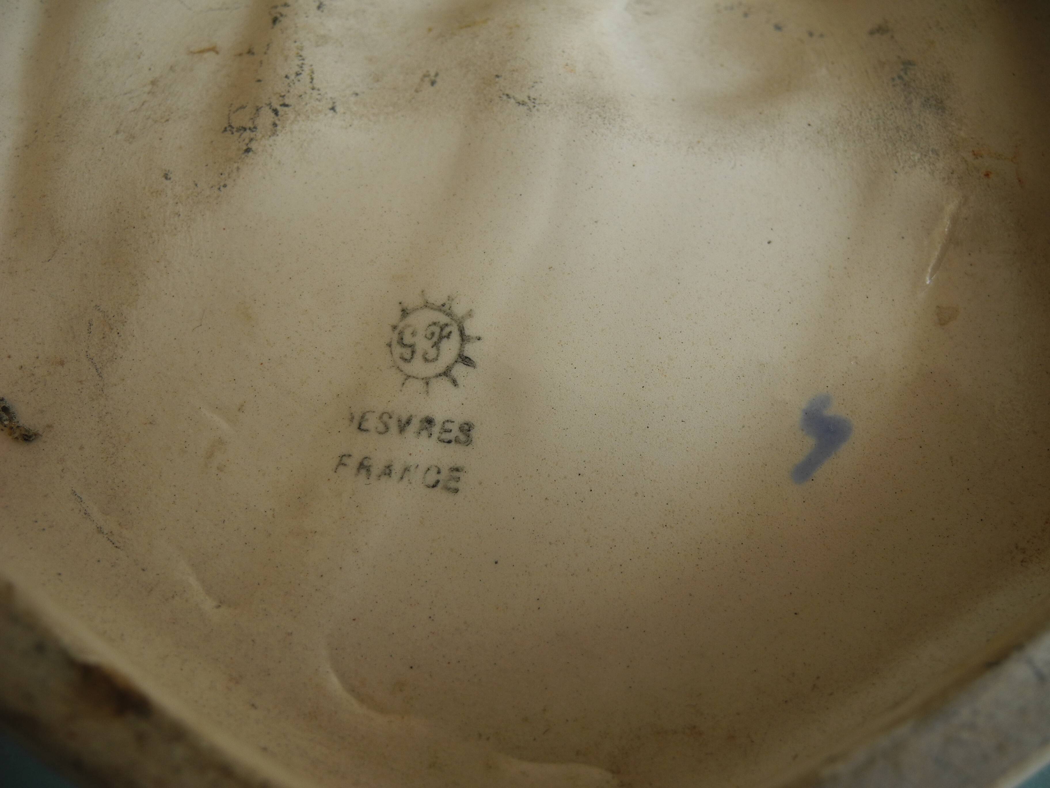 ancient holy water font Desvres Fourmaintraux earthenware