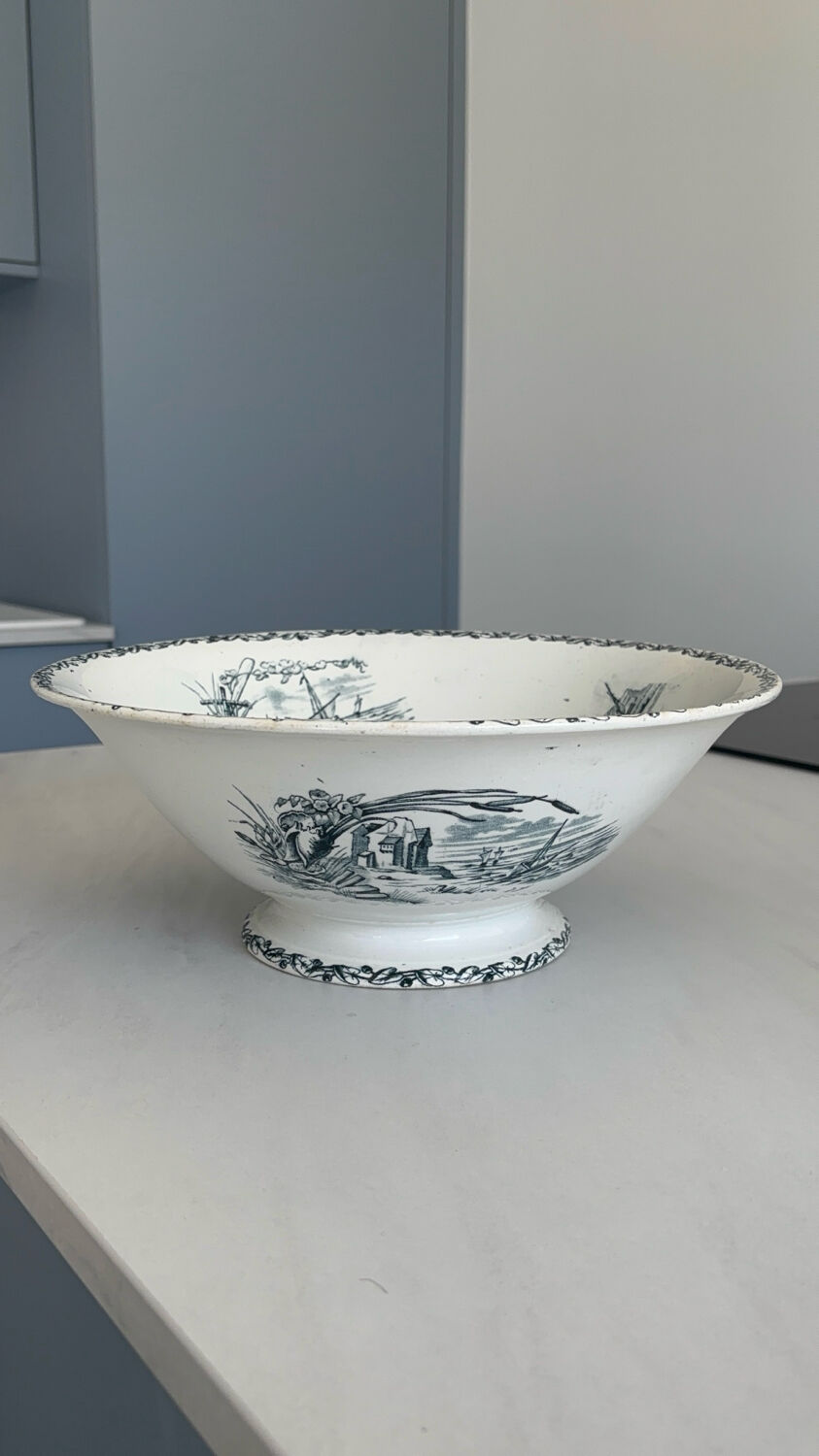 Antique ironware salad bowl, Marine model – Creil et M factory