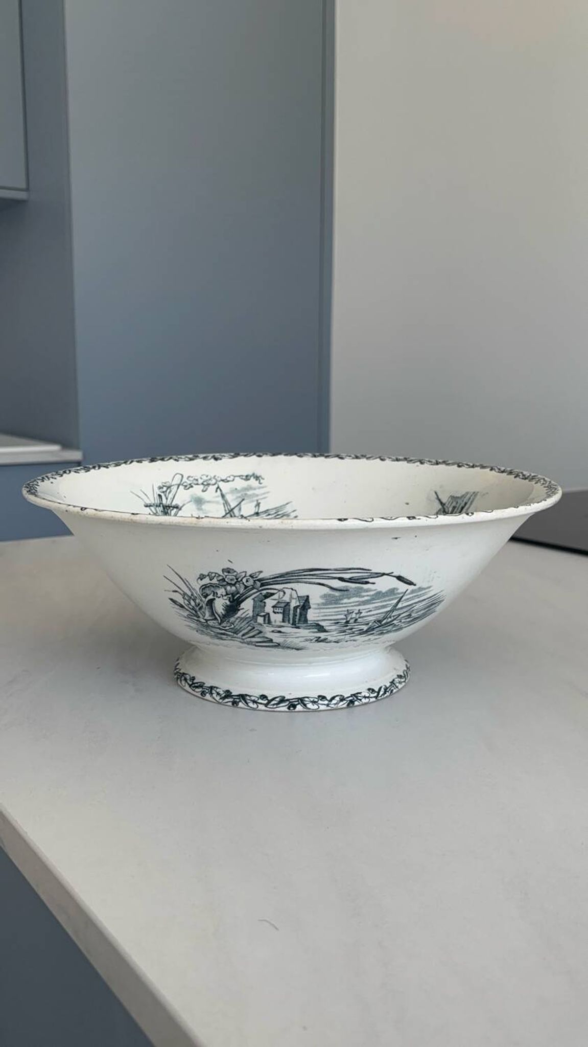 Antique ironware salad bowl, Marine model – Creil et M factory
