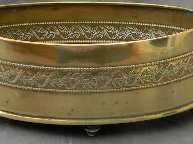 Small old oval brass pot cover