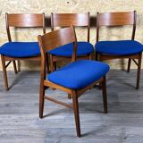 4 chaises danoises en teck et tissu bleu