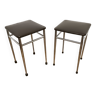 2 low stools with brown skai seat, vintage 70s. H45 x L29 x P29