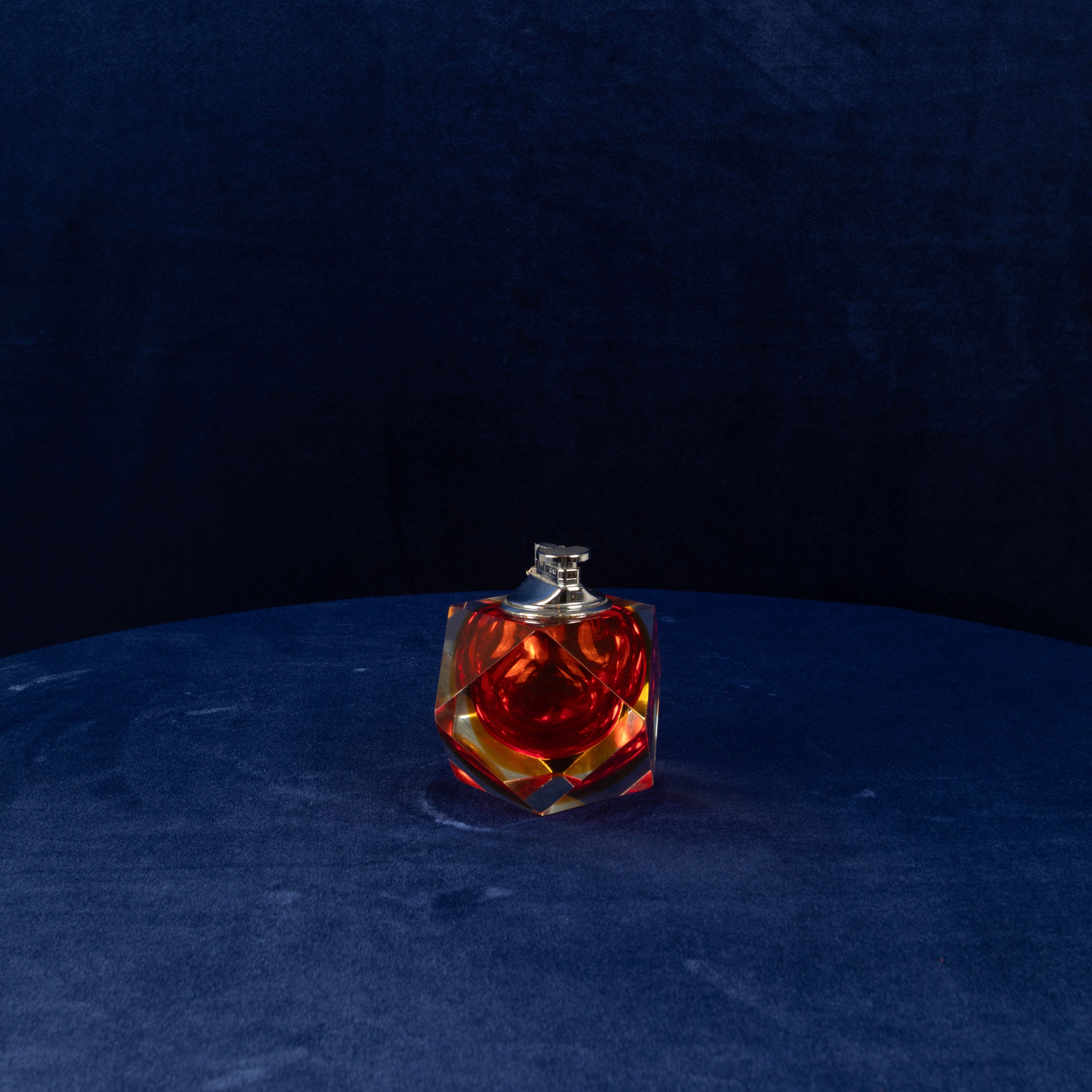 Faceted Murano Sommerso Glass Table Lighter by Alessandro Mandruzzato Italy 1970